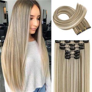 6PC Clip in Hair Extensions Ash Blonde x Brown
